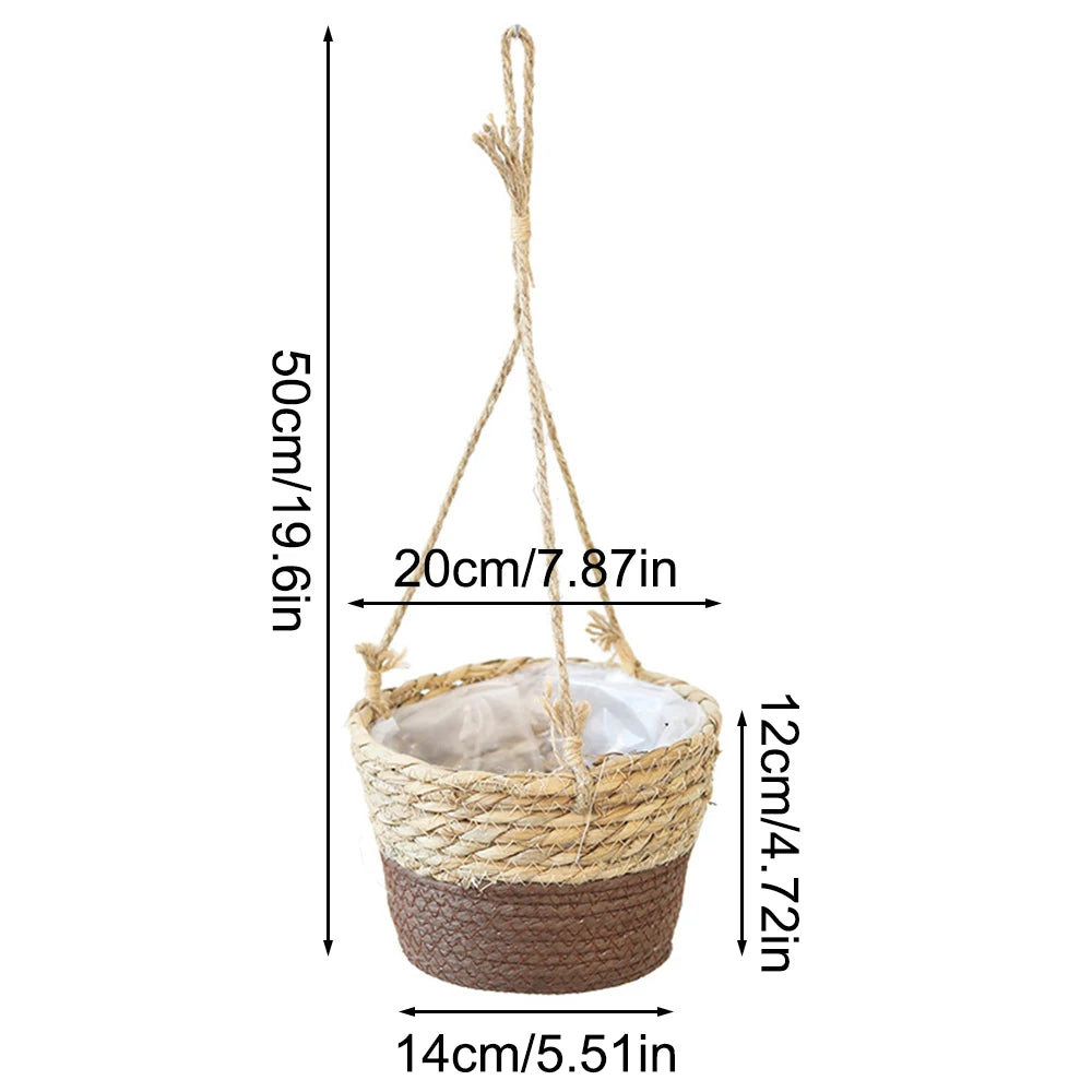 Straw Hanging Basket Planter Twine Woven Flower Basket