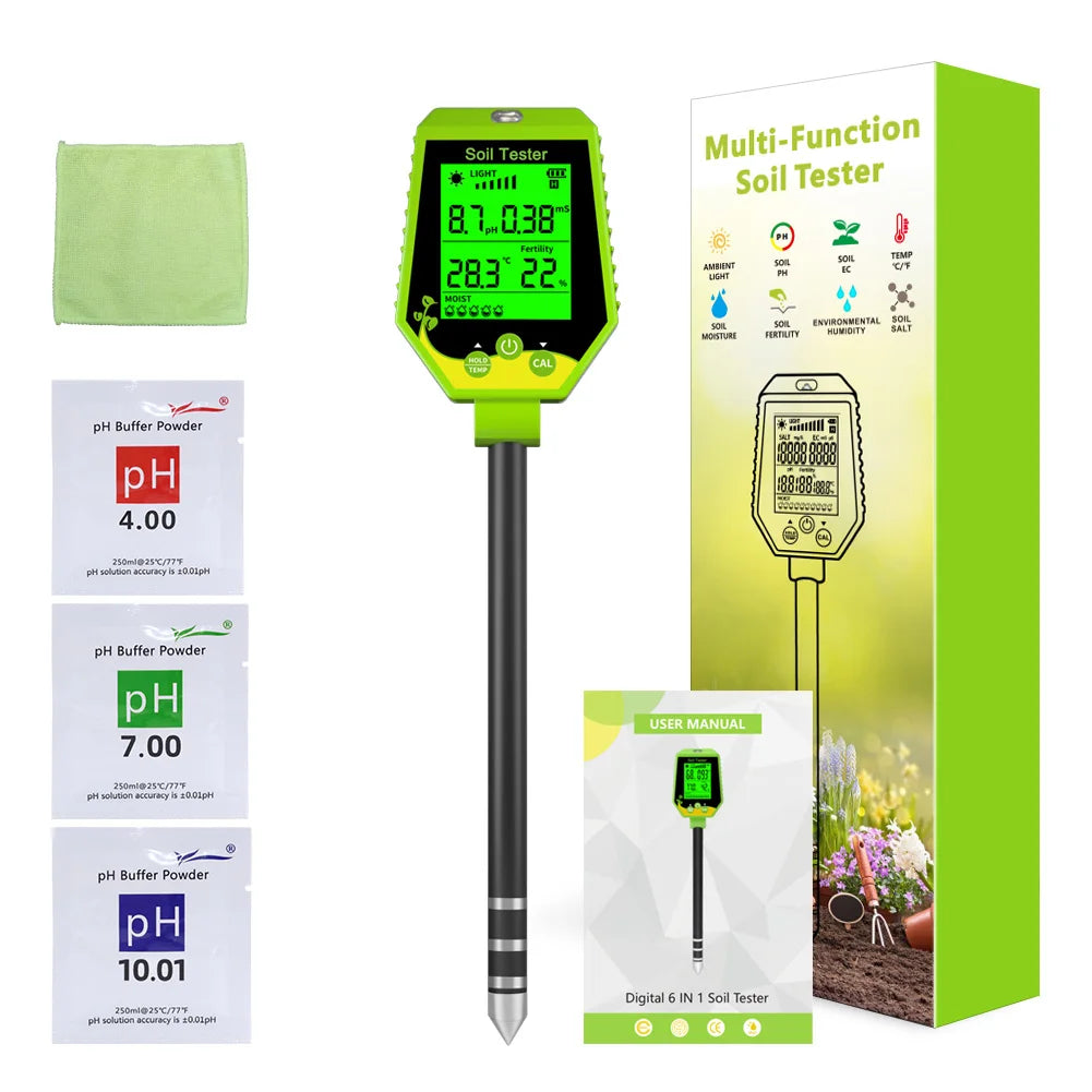 YIERYI Soil Meter Digital PH Moisture Fertility Light