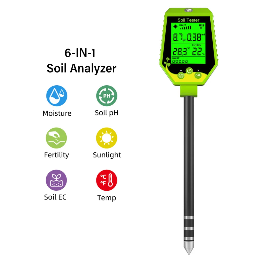 YIERYI Soil Meter Digital PH Moisture Fertility Light