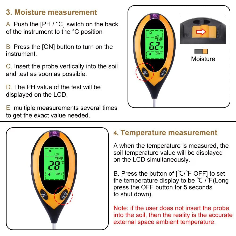 3-in-1 Soil PH Tester PH Light Moisture Acidity