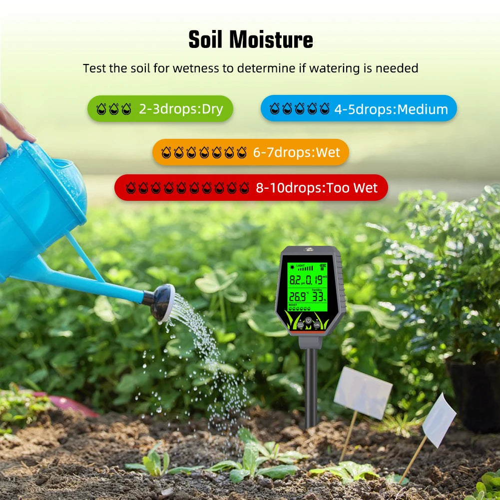 YIERYI Soil Meter Digital PH Moisture Fertility Light