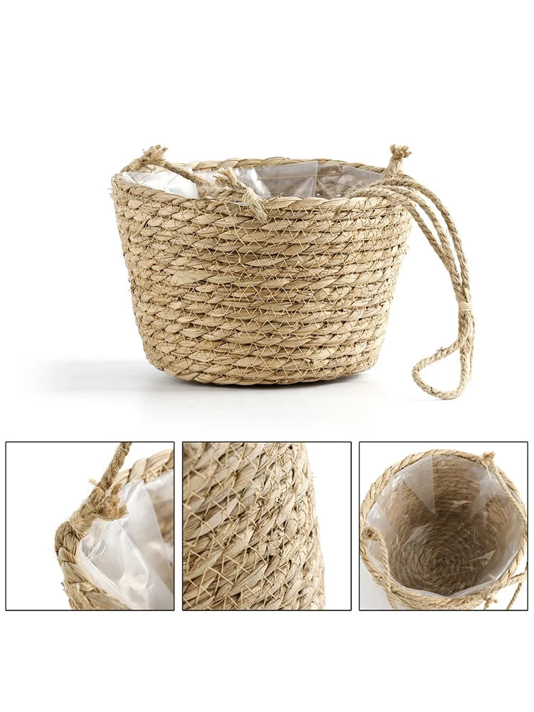 Straw Hanging Basket Planter Twine Woven Flower Basket