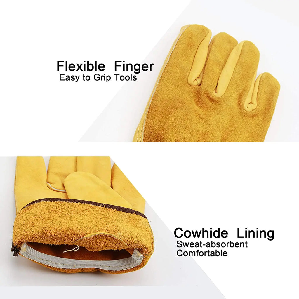 Leather Work Gloves Flex Grip Tough Cowhide