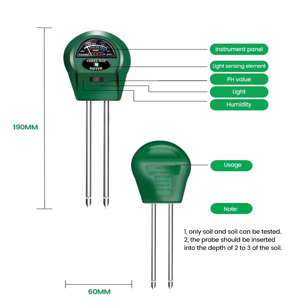 6-in-1 LCD Soil Tester PH Moisture Temperature Humidity