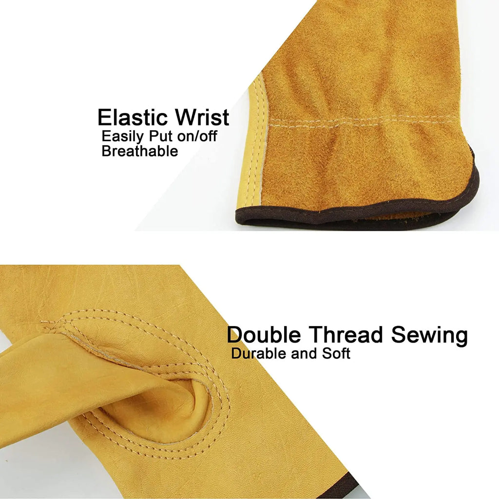 Leather Work Gloves Flex Grip Tough Cowhide