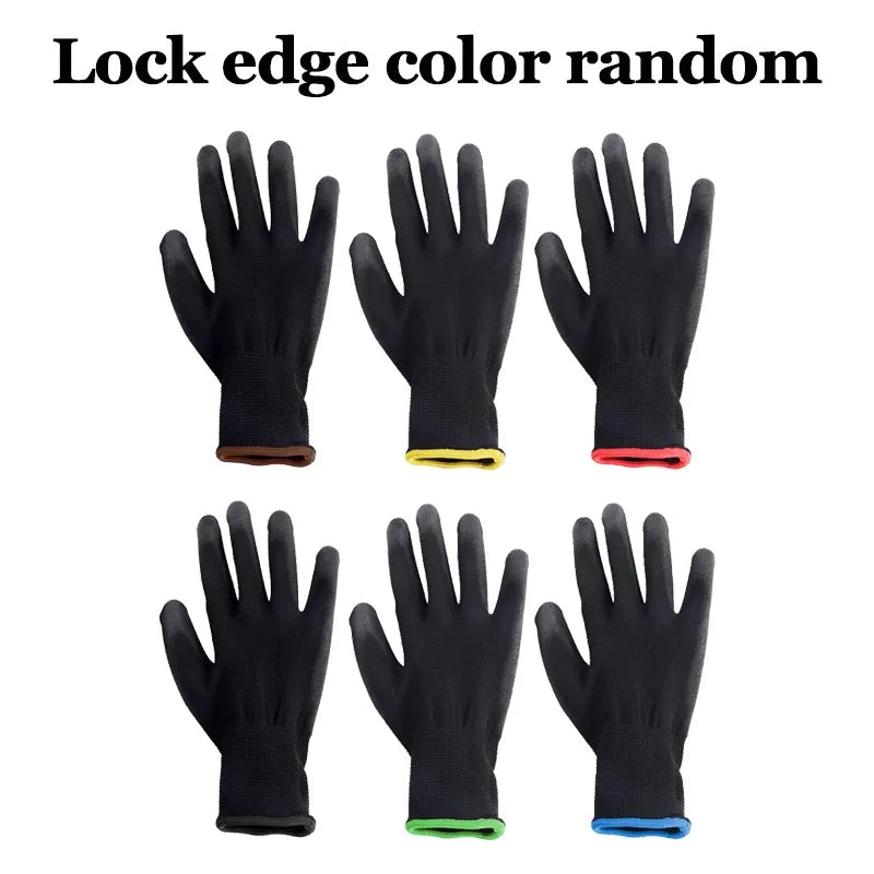 Black Nylon PU Coated Gloves Breathable Non