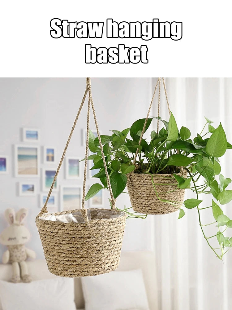 Straw Hanging Basket Planter Twine Woven Flower Basket