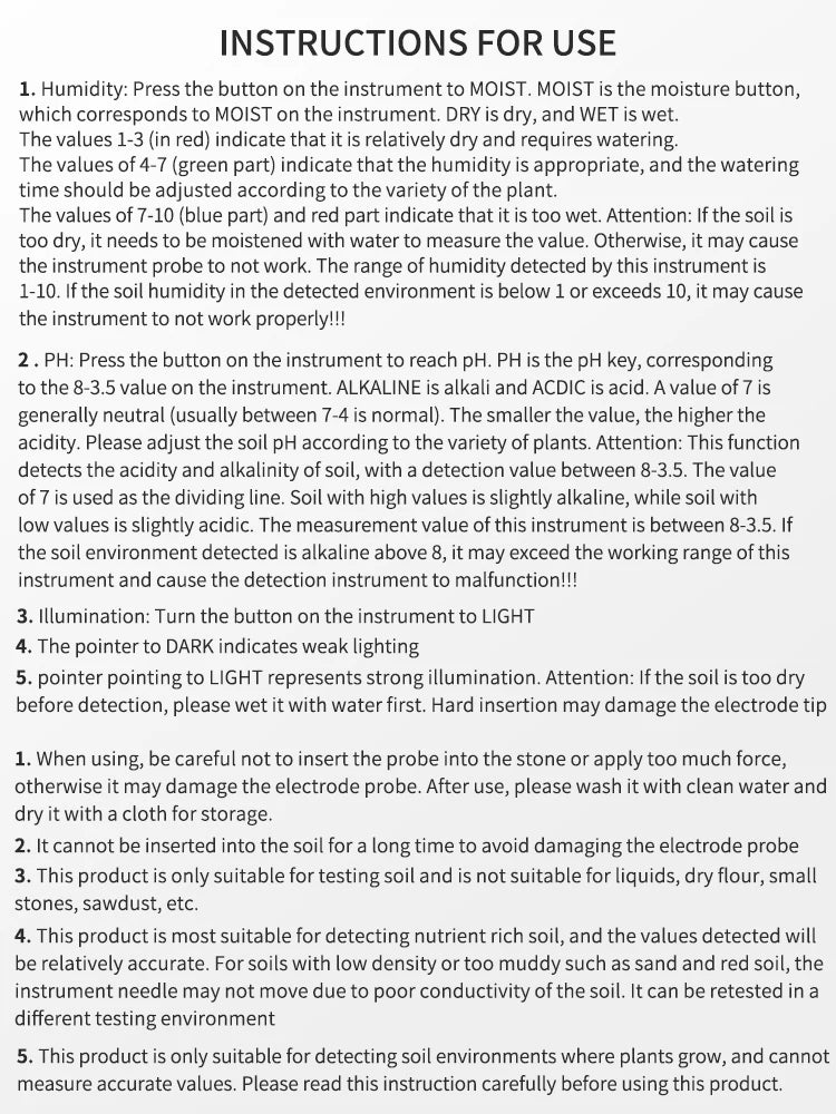 3-in-1 Garden PH Meter Sunlight Soil PH Tester
