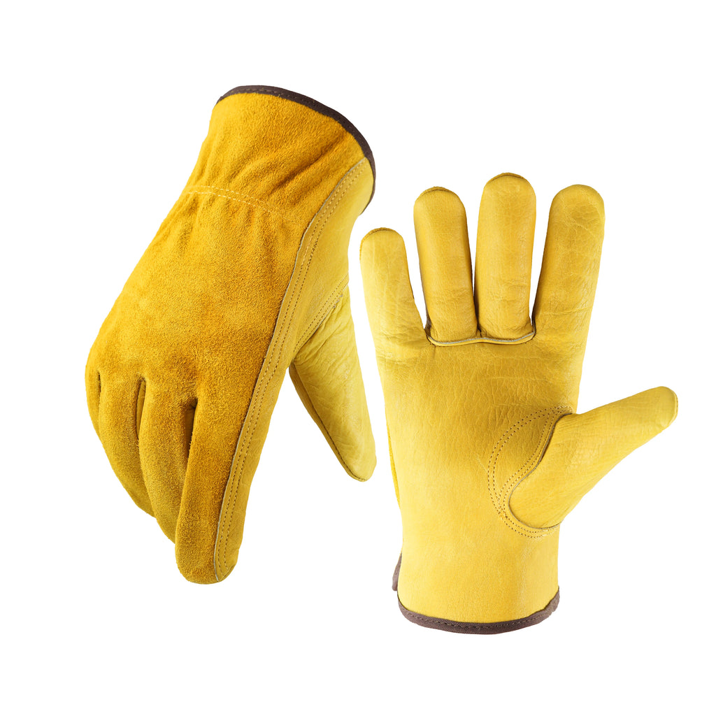 Leather Work Gloves Flex Grip Tough Cowhide