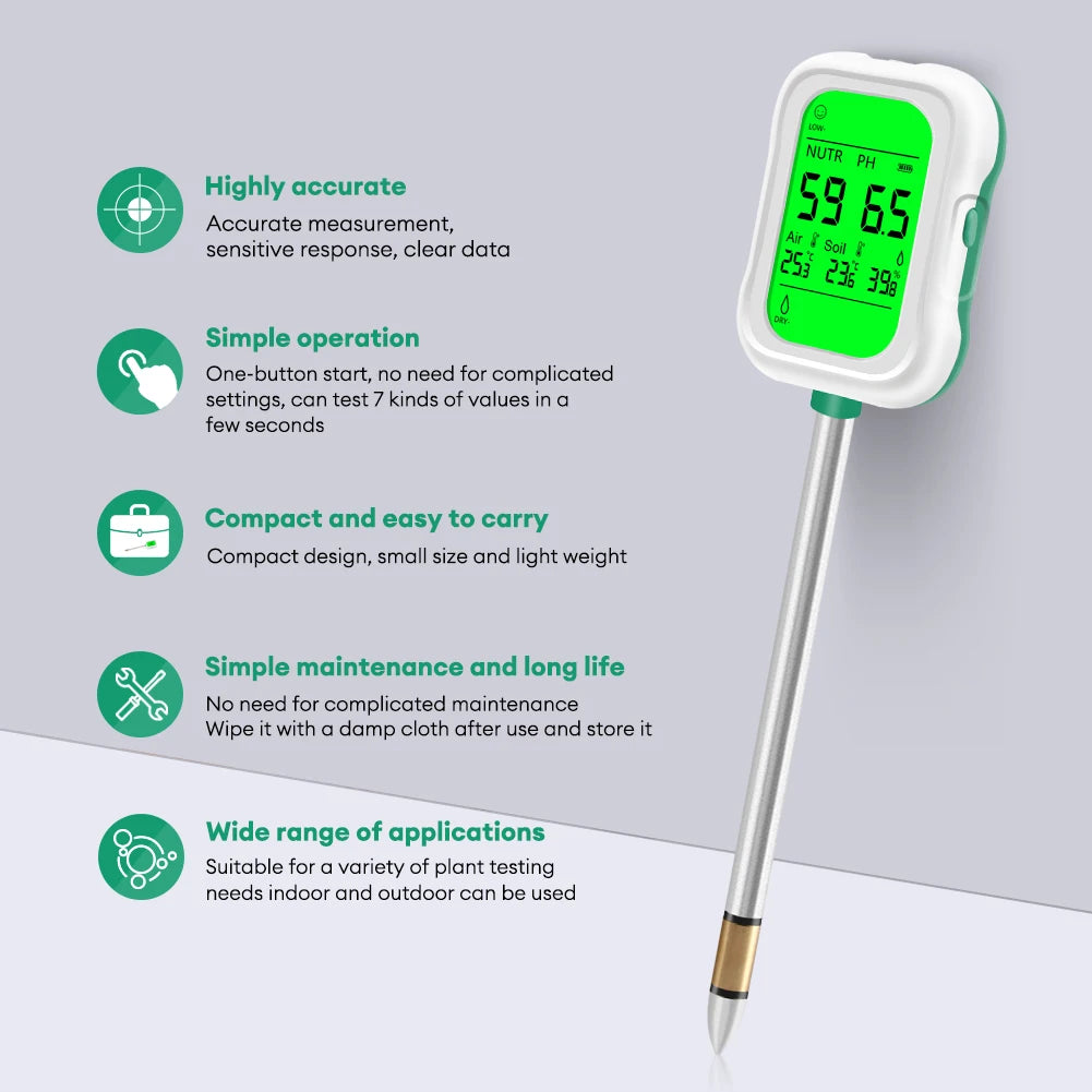 YIERYI Soil Meter Digital PH Moisture Fertility Light