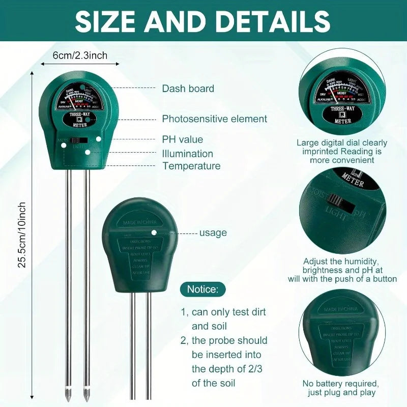 3-in-1 Soil PH Tester PH Light Moisture Acidity