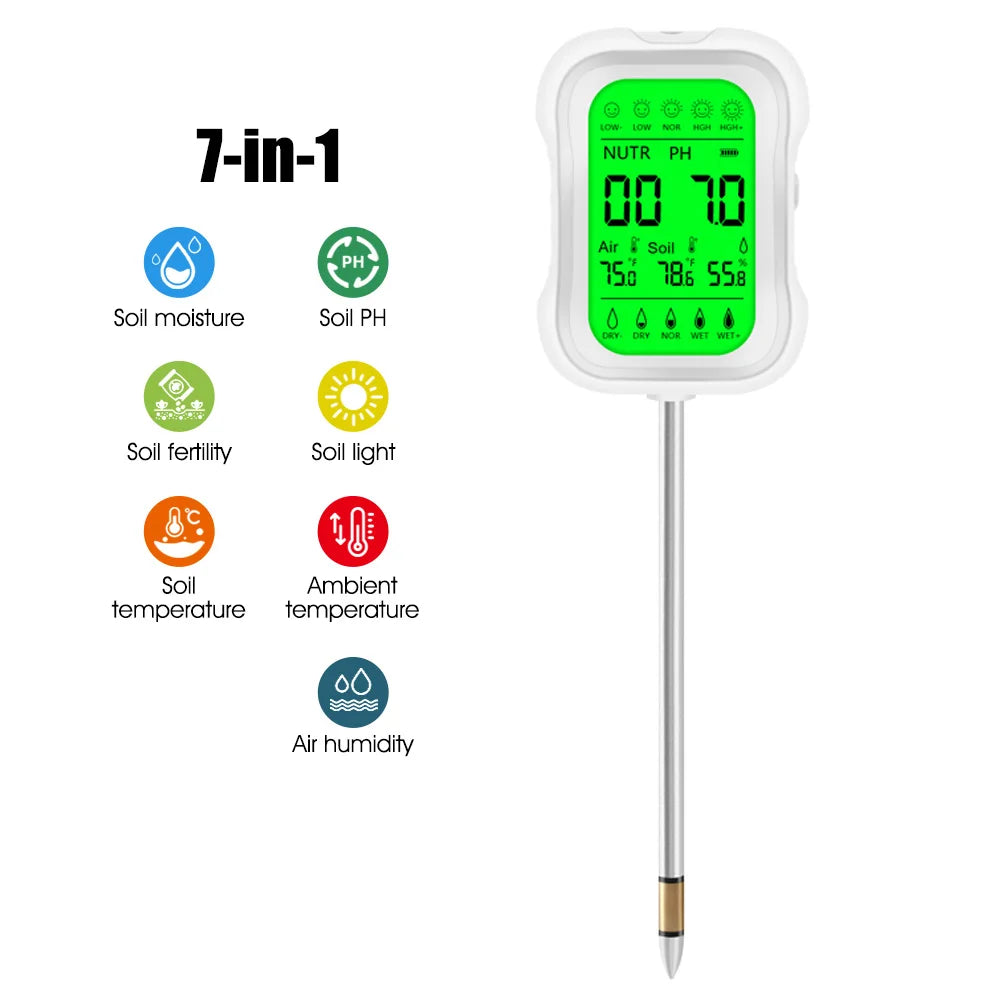 YIERYI Soil Meter Digital PH Moisture Fertility Light