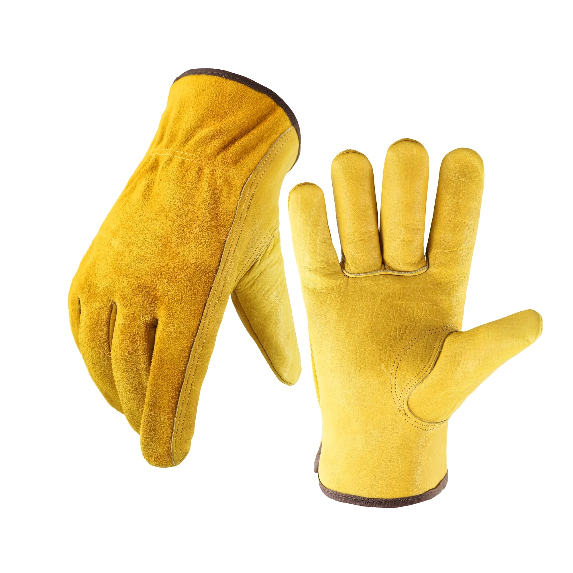 Leather Work Gloves Flex Grip Tough Cowhide
