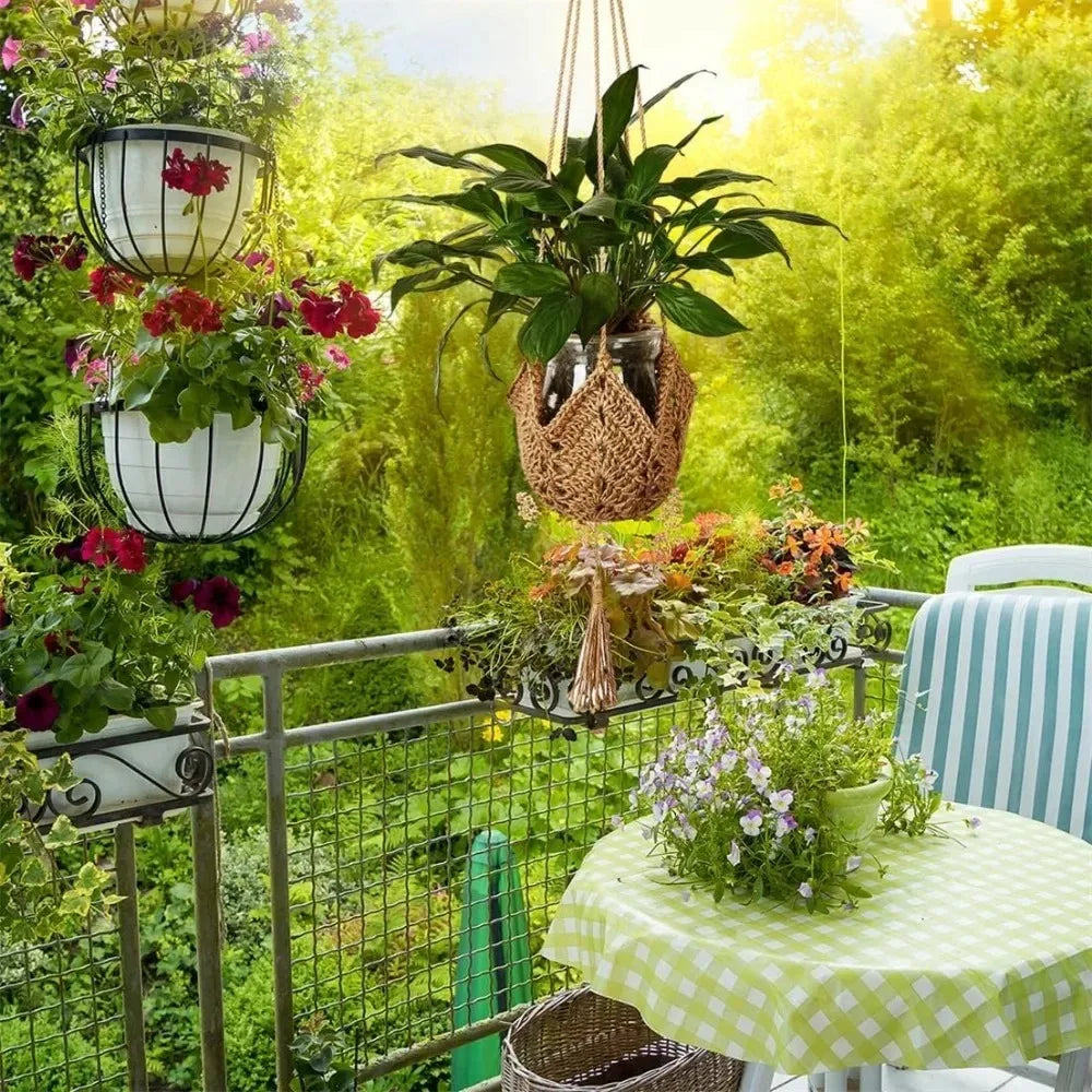 Handmade Macrame Flower Pot Wall Decor Courtyard Garden