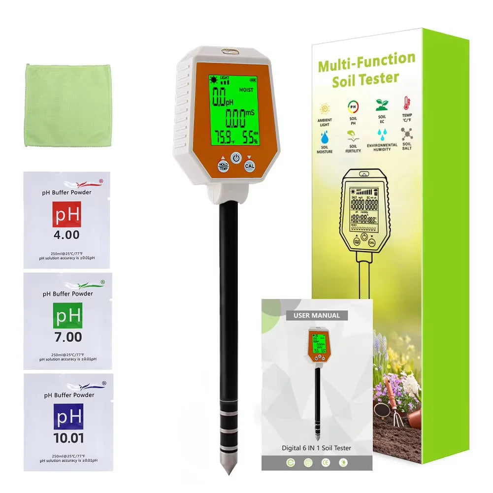 YIERYI Soil Meter Digital PH Moisture Fertility Light