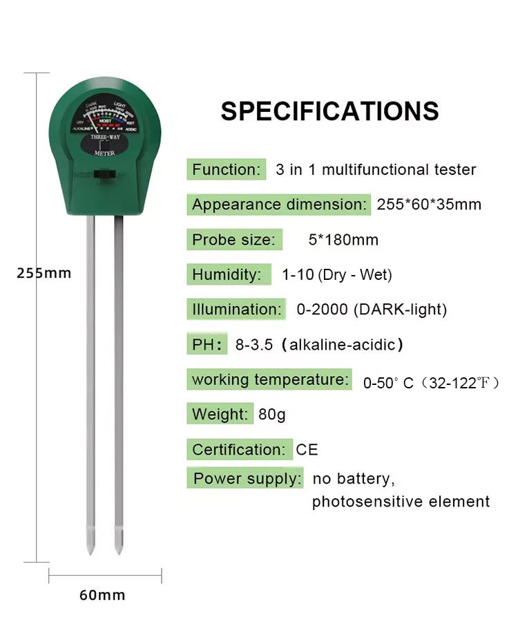 3-in-1 Soil PH Tester PH Light Moisture Acidity