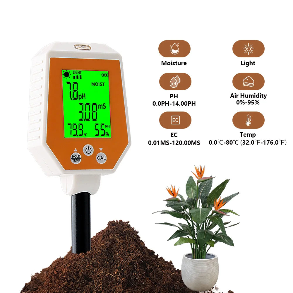 YIERYI Soil Meter Digital PH Moisture Fertility Light