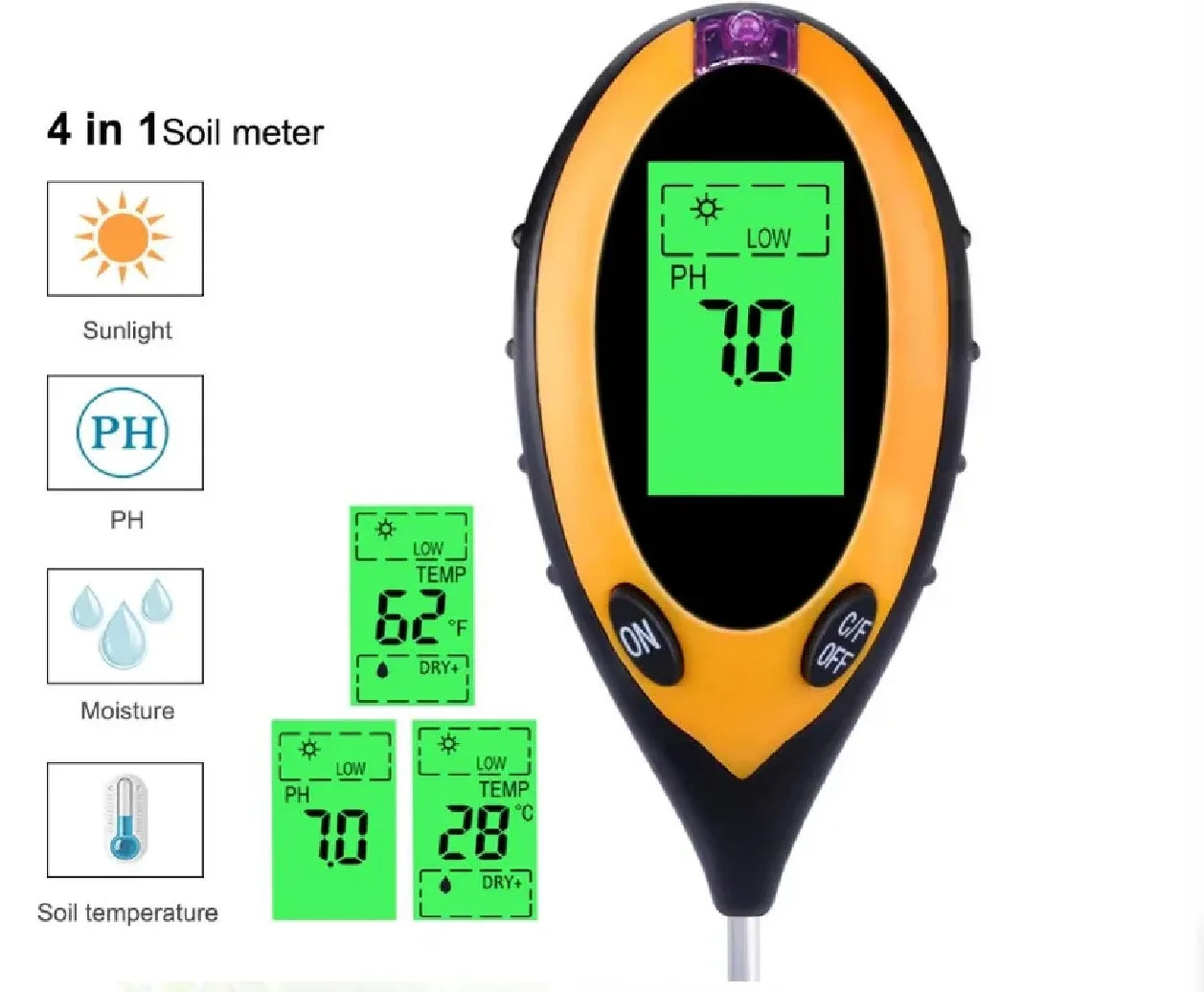 4-in-1 Soil PH Meter PH Light Moisture Acidity