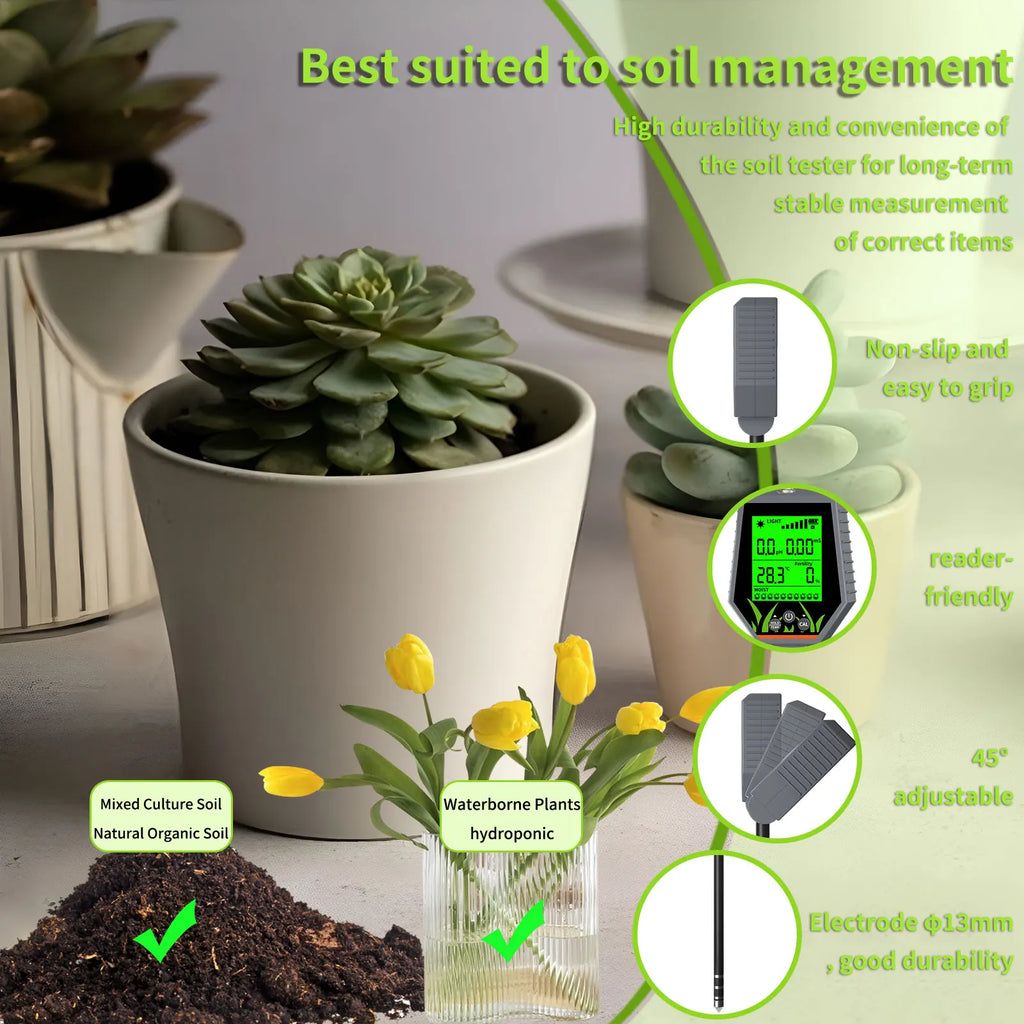 6-in-1 Multifunction Soil Meter Digital PH Tester Ec/light/moisture…