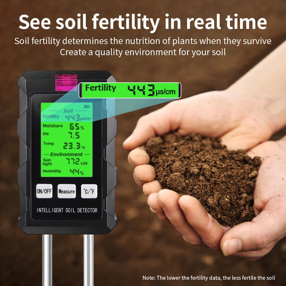 6-in-1 Soil PH Meter Sunlight Ambient Humidity Temp