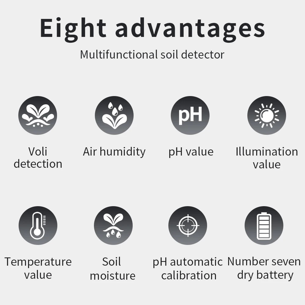 6-in-1 Soil PH Meter Sunlight Ambient Humidity Temp