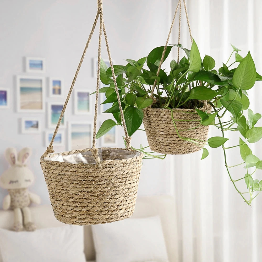 Straw Hanging Basket Planter Twine Woven Flower Basket