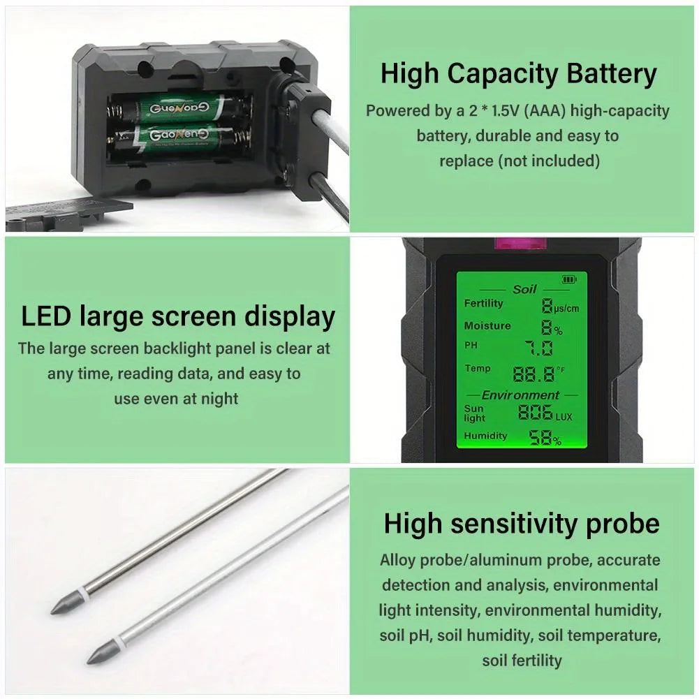 6-in-1 Multifunction Soil Meter Digital Hygrometer PH Tester