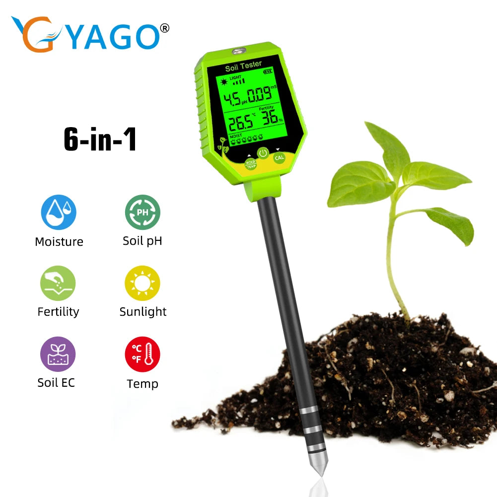 6-in-1 Multifunction Soil Meter Digital PH Tester Ec/light/moisture…
