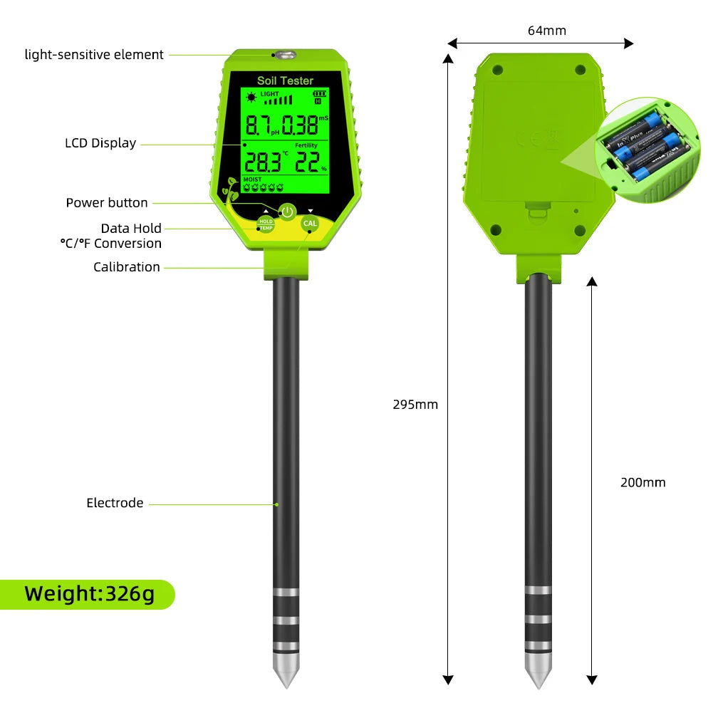 6-in-1 Multifunction Soil Meter Digital PH Tester Ec/light/moisture…