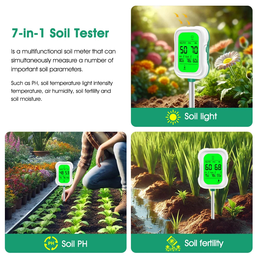YIERYI Soil Meter Digital PH Moisture Fertility Light