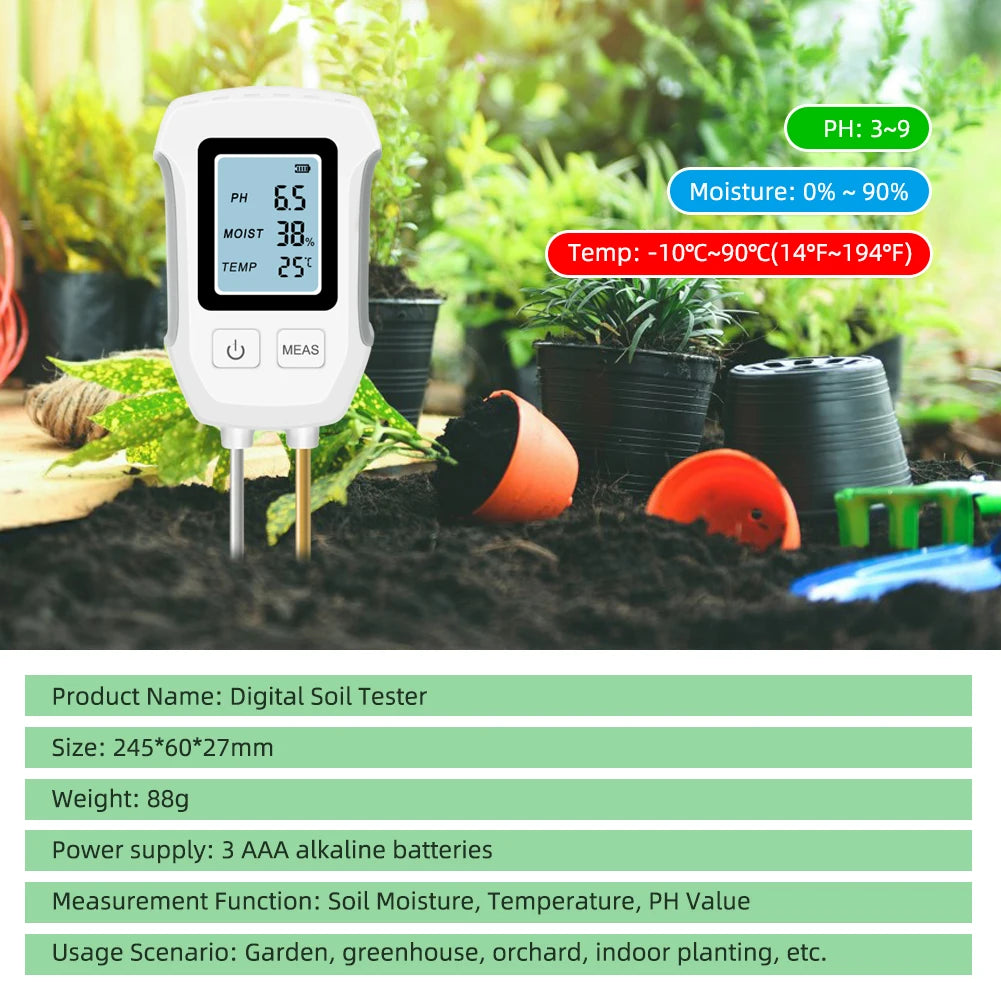 YIERYI Soil Meter Digital PH Moisture Fertility Light