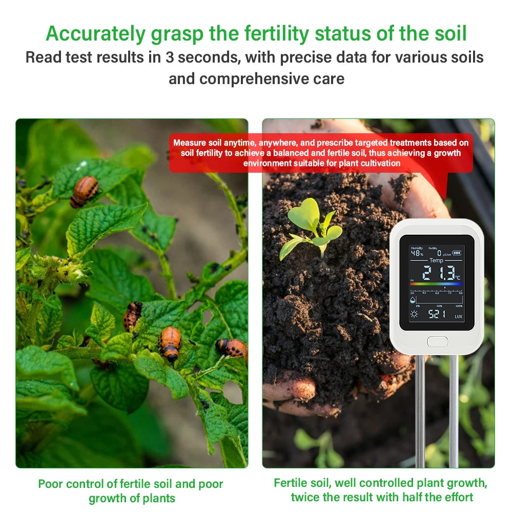 YIERYI 6-in-1 Rechargeable Soil PH Tester Moisture/fertility/sunlig…