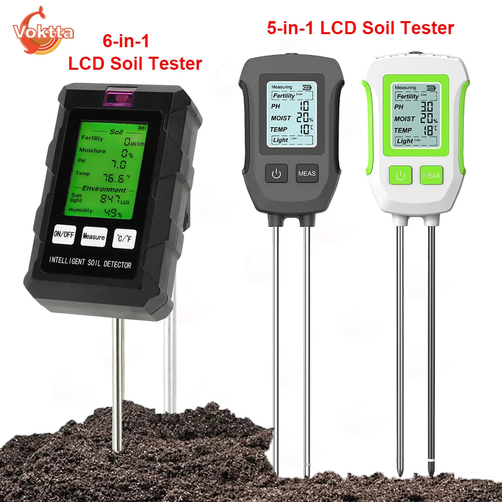 6-in-1 LCD Soil Tester PH Moisture Temperature Humidity