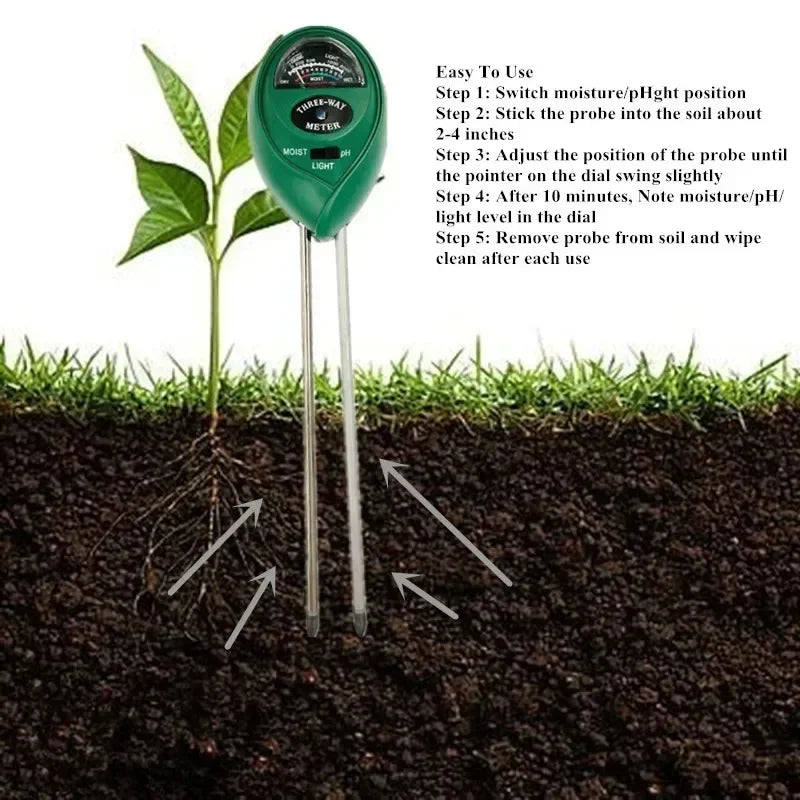 3-in-1 Soil Meter Moisture Light PH Testers With
