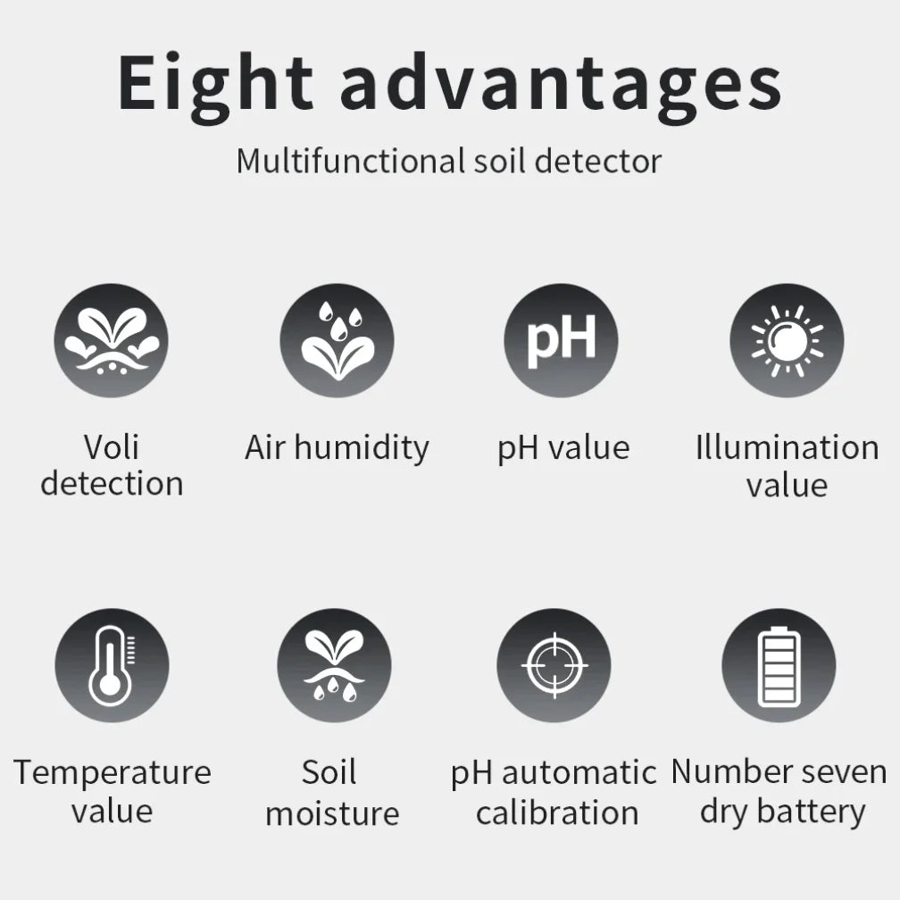 6-in-1 Soil PH Meter Sunlight Ambient Humidity Temp