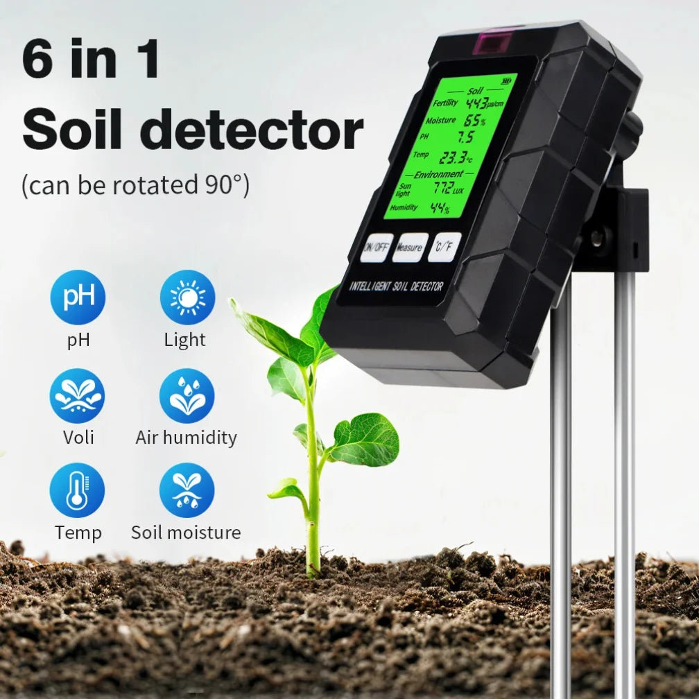 6-in-1 Soil PH Meter Sunlight Ambient Humidity Temp