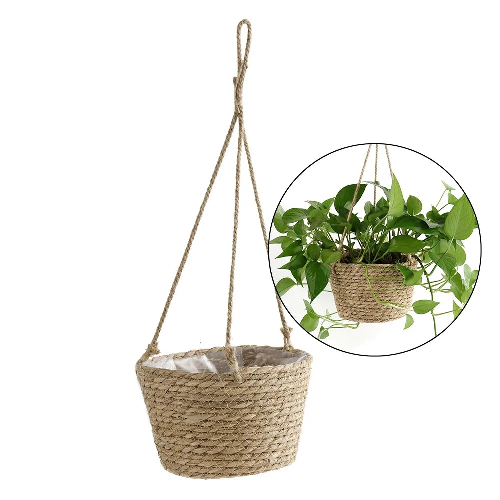 Straw Hanging Basket Planter Twine Woven Flower Basket