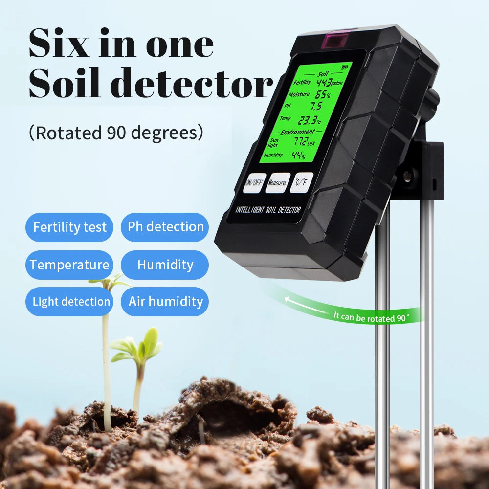 6-in-1 Soil PH Meter Sunlight Ambient Humidity Temp