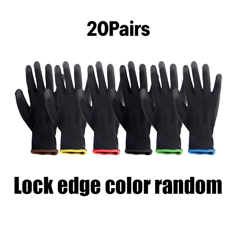 Black Nylon PU Coated Gloves Breathable Non