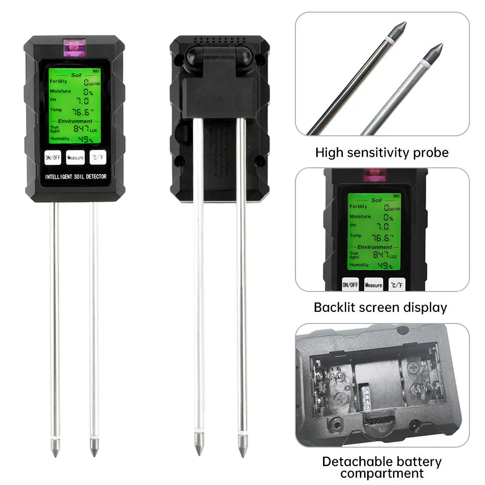 6-in-1 LCD Soil Tester PH Moisture Temperature Humidity