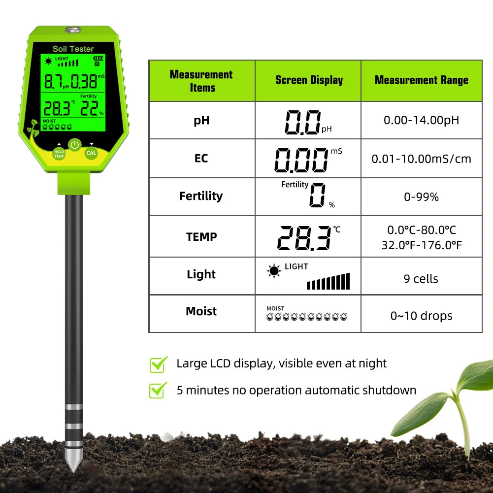 6-in-1 Multifunction Soil Meter Digital PH Tester Ec/light/moisture…