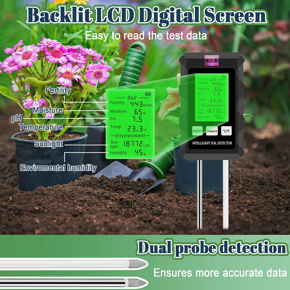 6-in-1 Soil Tester Digital PH Meter LCD Display