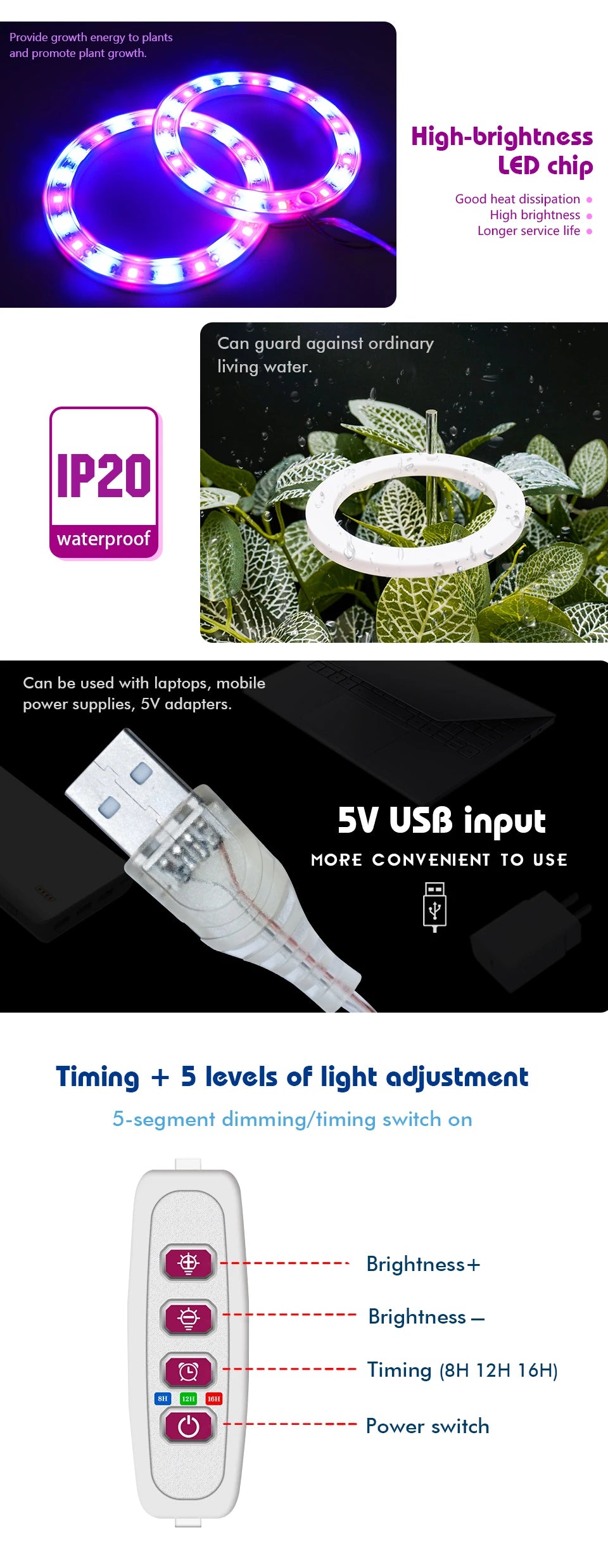 LED Ring Grow Lights Indoor Plants Full