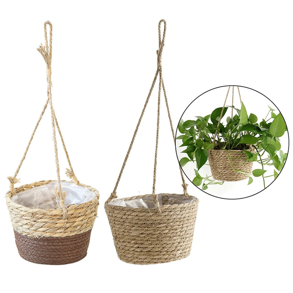 Straw Hanging Basket Planter Twine Woven Flower Basket