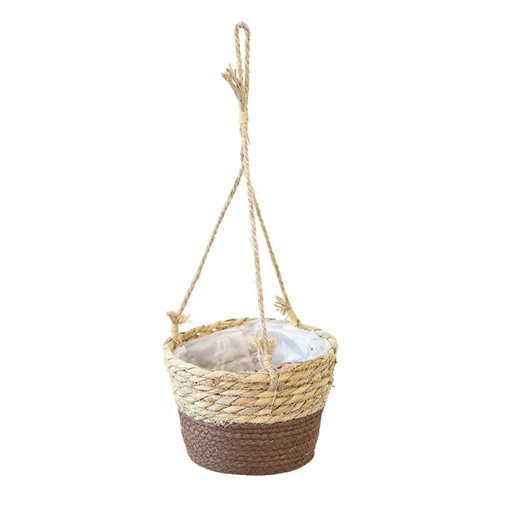 Straw Hanging Basket Planter Twine Woven Flower Basket