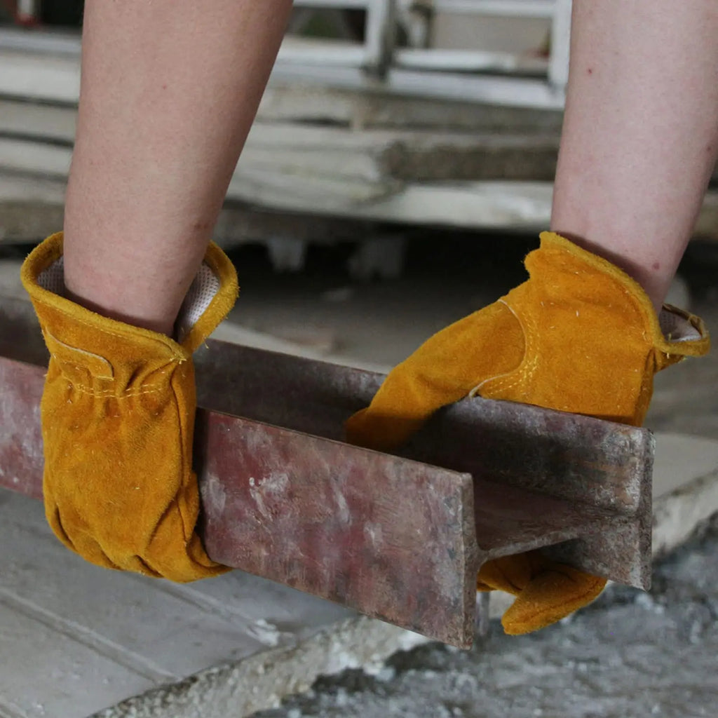 Leather Work Gloves Flex Grip Tough Cowhide