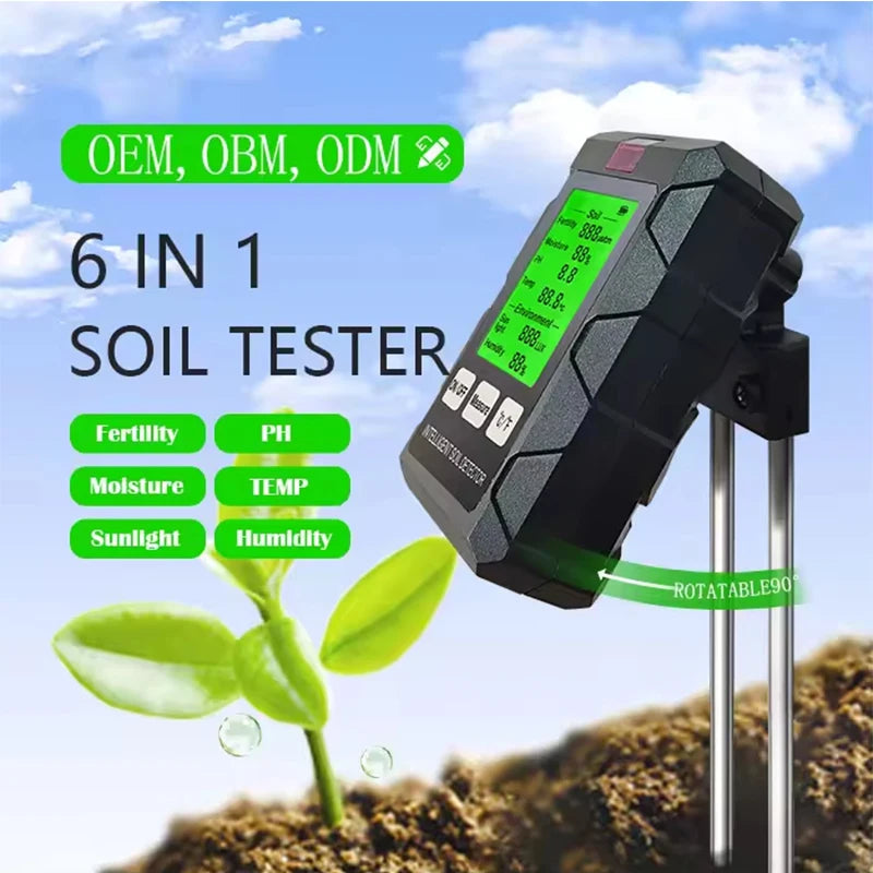 6-in-1 Multifunction Soil Meter Digital Hygrometer PH Tester