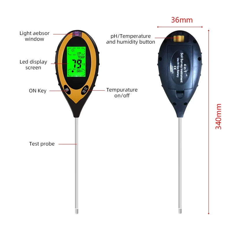 4-in-1 Soil Tester Meter For PH Moisture Temperature