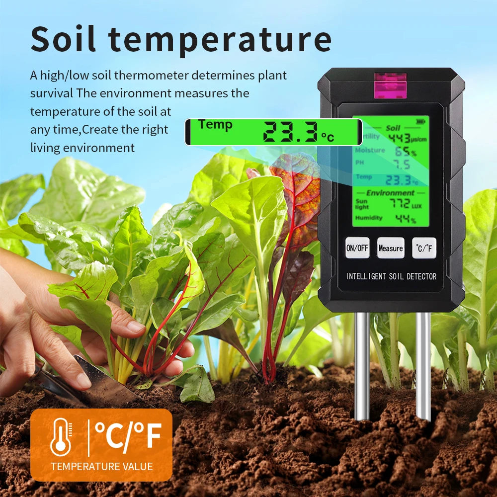 6-in-1 Soil PH Meter Sunlight Ambient Humidity Temp