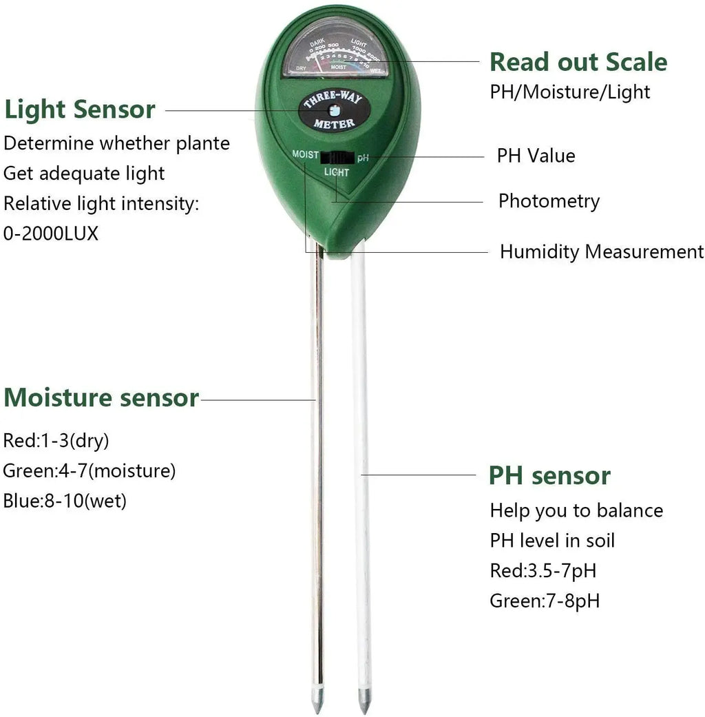3-in-1 Soil Meter Moisture Light PH Testers With